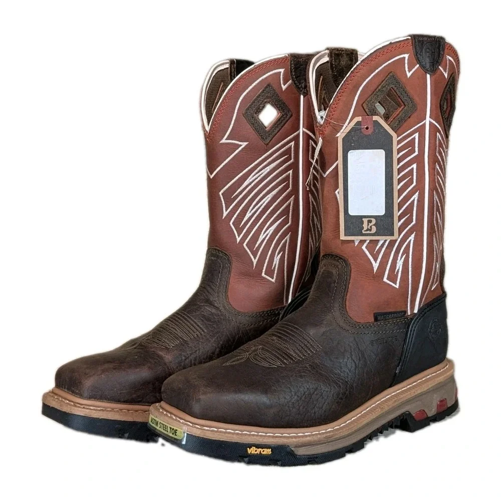 Justin Mens Steel Toe Vibram Waterproof Work Boots Brown WK2115 Size 9.5D